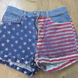 American Apparel Blue and Red Jean Shorts Vintage Style
